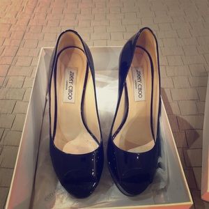 Jimmy Choo black patent leather platform shoes